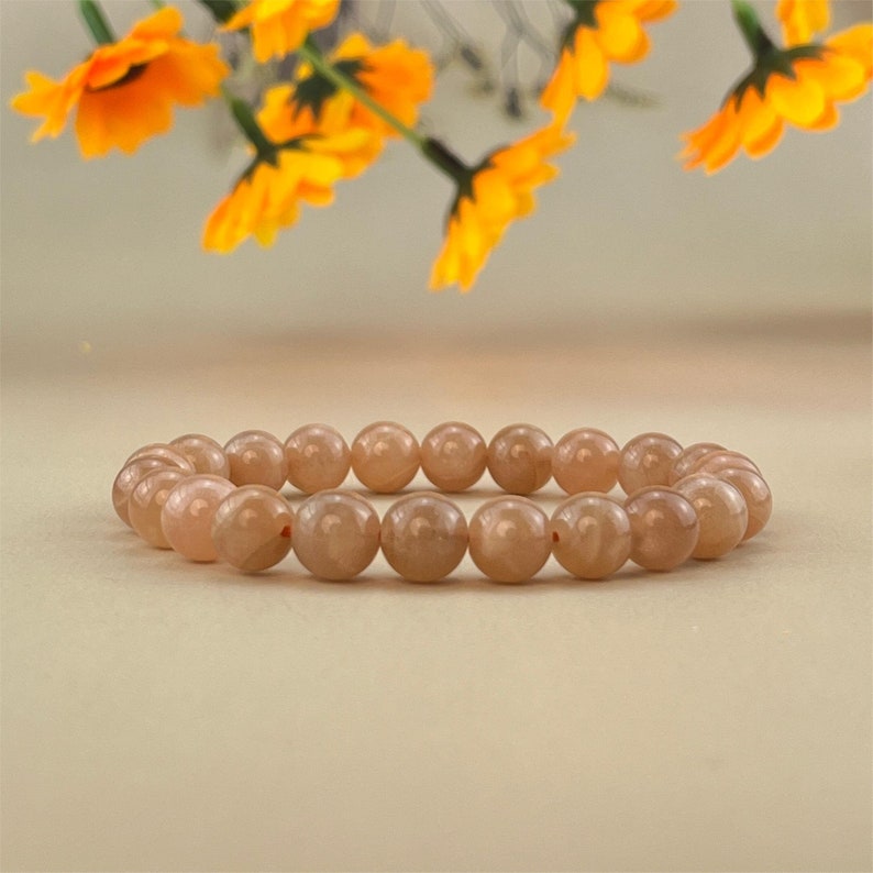 6/8/10mm Peach Moonstone Crystal Bracelets Stretch Gemstone Bracelets Handmade Healing Crystal Crafts