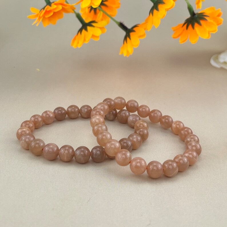 6/8/10mm Peach Moonstone Crystal Bracelets Stretch Gemstone Bracelets Handmade Healing Crystal Crafts