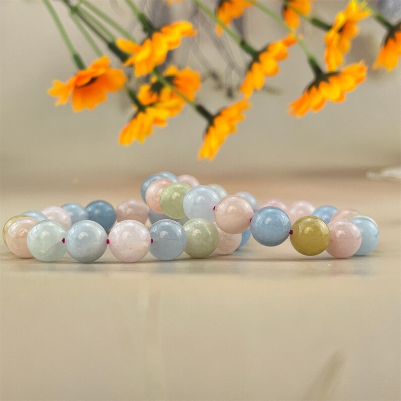 6/8/10mm Morganite Crystal Bracelets Stretch Gemstone Bracelets Handmade Healing Crystal Crafts