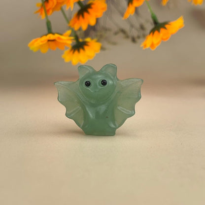 Natural Halloween Crystal Bats WIth Eyes Crystal Carved Healing Crystal Crafts Gemstone Pet Halloween Decor
