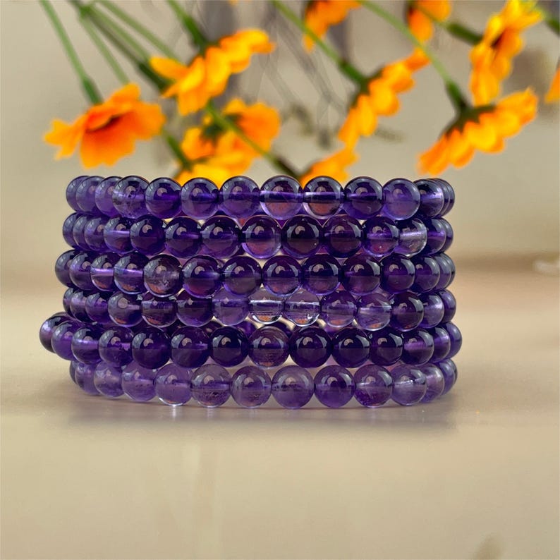 6/8/10mm Amethyst Crystal Bracelets Stretch Gemstone Bracelets Handmade Healing Crystal Crafts