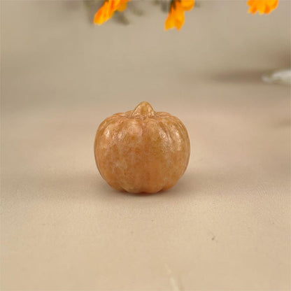 Natural Crystal Pumpkin Yellow Calcite/ Sunstone Carved Healing Crystal Crafts Halloween Decor