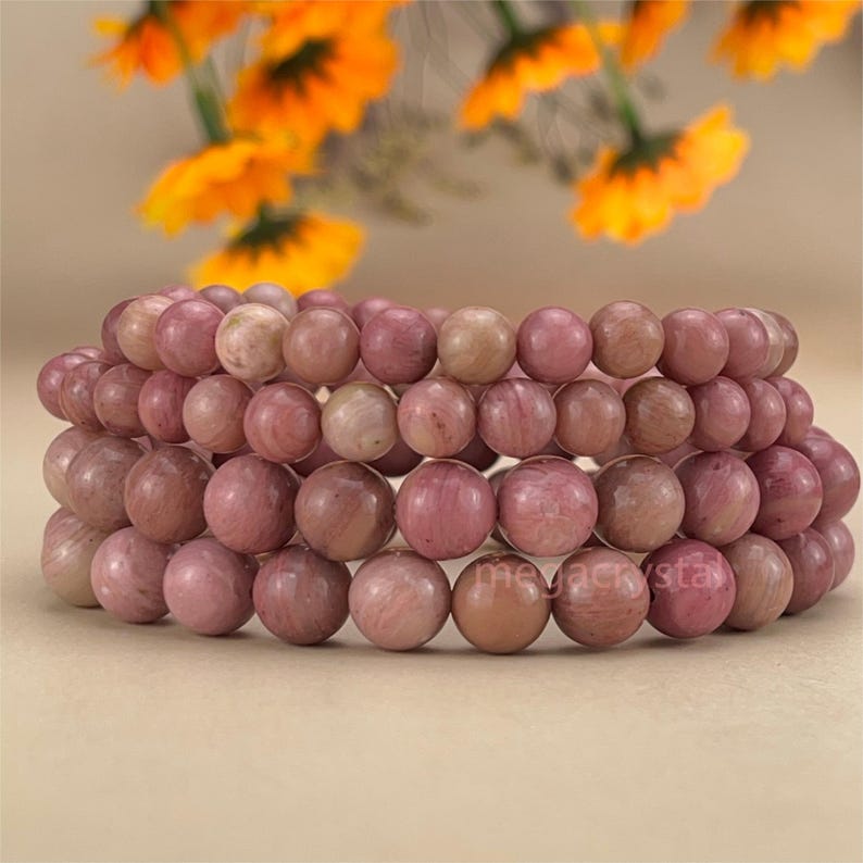 【Bracelet】6/8/10MM Pink Rhodonite Crystal Bracelets Handmade Healing Crystal Crafts Gemstone Bracelet