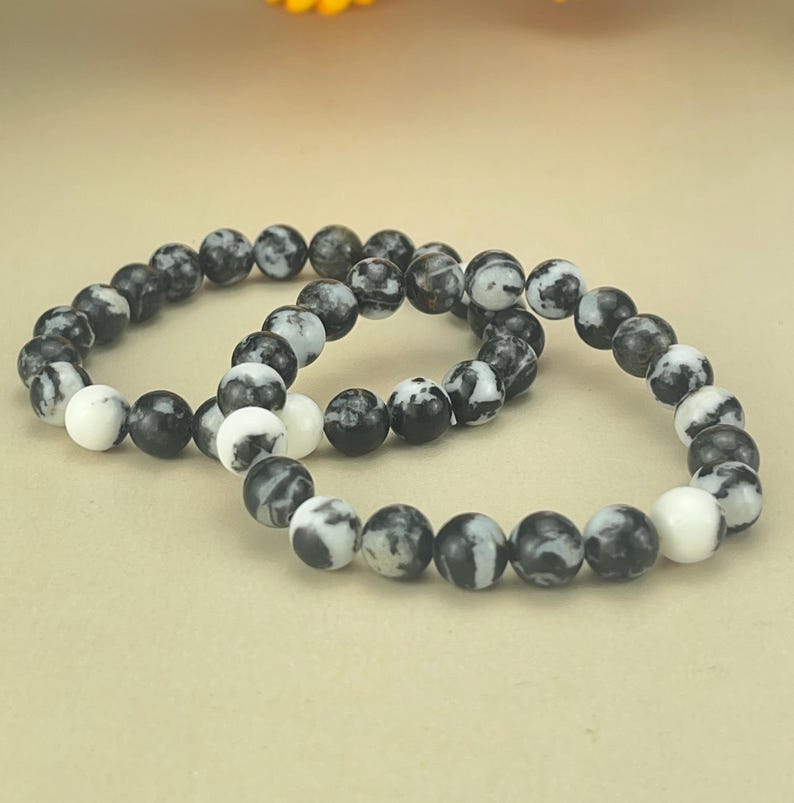 6/8/10mm Black Zebra Jasper Crystal Stretch Bracelets Healing Crystal Crafts