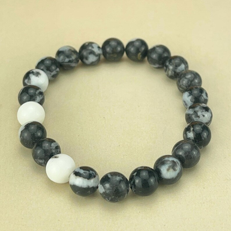 6/8/10mm Black Zebra Jasper Crystal Stretch Bracelets Healing Crystal Crafts