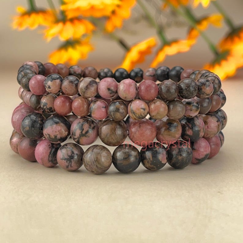 【Bracelet】6/8/10MM Rhodonite Crystal Bracelets Healing Crystal Crafts Gemstone Bracelet