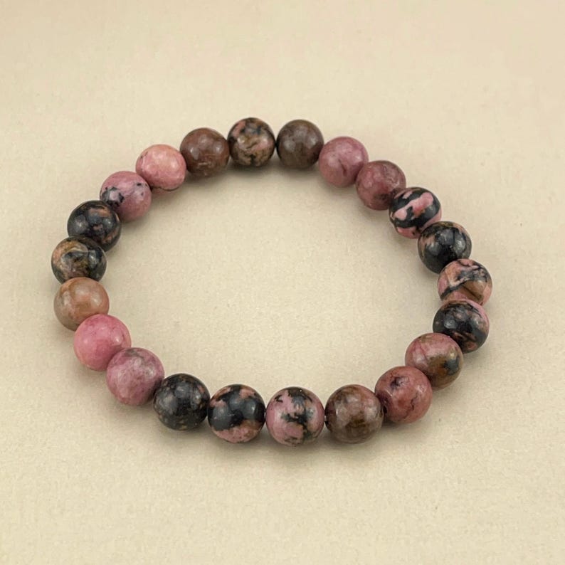 【Bracelet】6/8/10MM Rhodonite Crystal Bracelets Healing Crystal Crafts Gemstone Bracelet