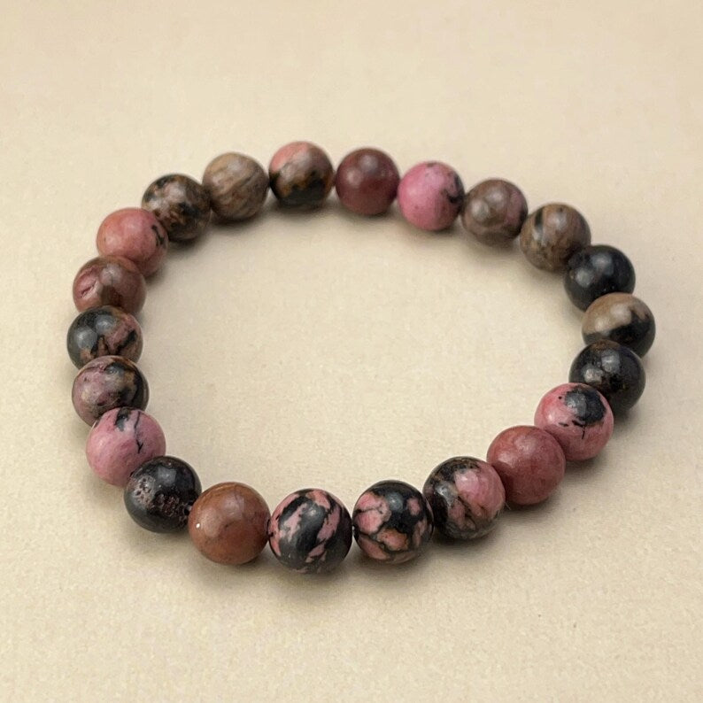 【Bracelet】6/8/10MM Rhodonite Crystal Bracelets Healing Crystal Crafts Gemstone Bracelet