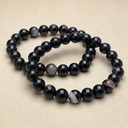 【Bracelet】6/8/10MM Black Onyx Crystal Bracelets Healing Crystal Crafts Gemstone Bracelet