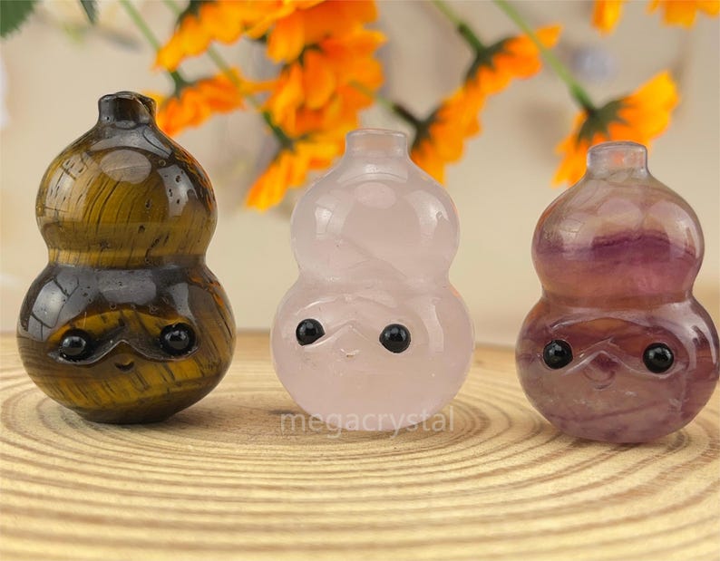 Natural Crystal Hulu Pot/Gourd Buddies Hedgehogs Healing Crystal Carving With Face Crystal Pet