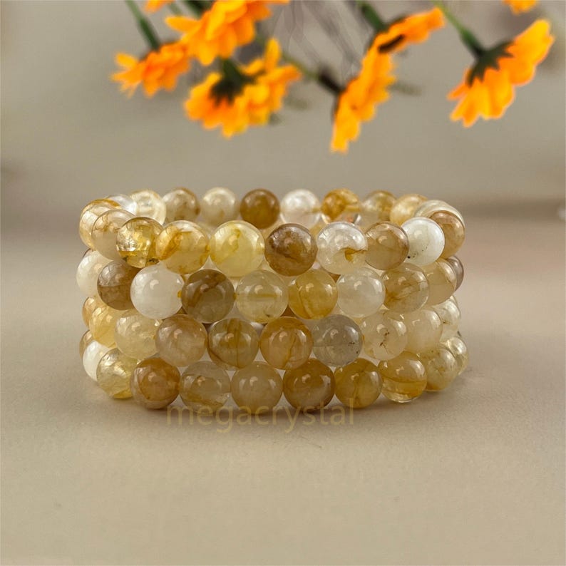 Golden Hematoid/Golden Healer Crystal Bracelets Handmade Healing Crystal Crafts