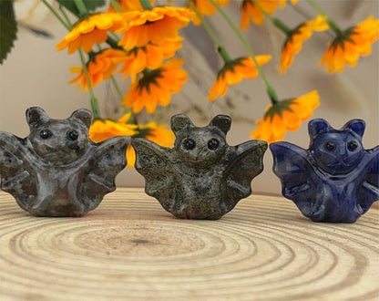 Natural Halloween Crystal Bats WIth Eyes Crystal Carved Healing Crystal Crafts Gemstone Pet Halloween Decor