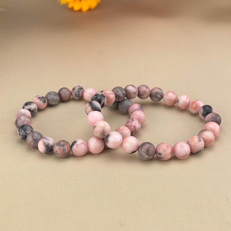 Pink Zebra Jasper Crystal Bracelets Handmade Healing Crystal Crafts Gemstone Bracelet