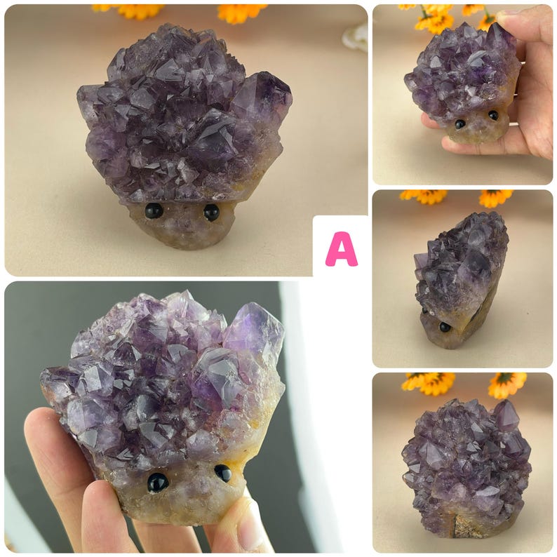 Big Amethyst Cluster Buddies Hedgehogs Healing Crystal Carving With Face