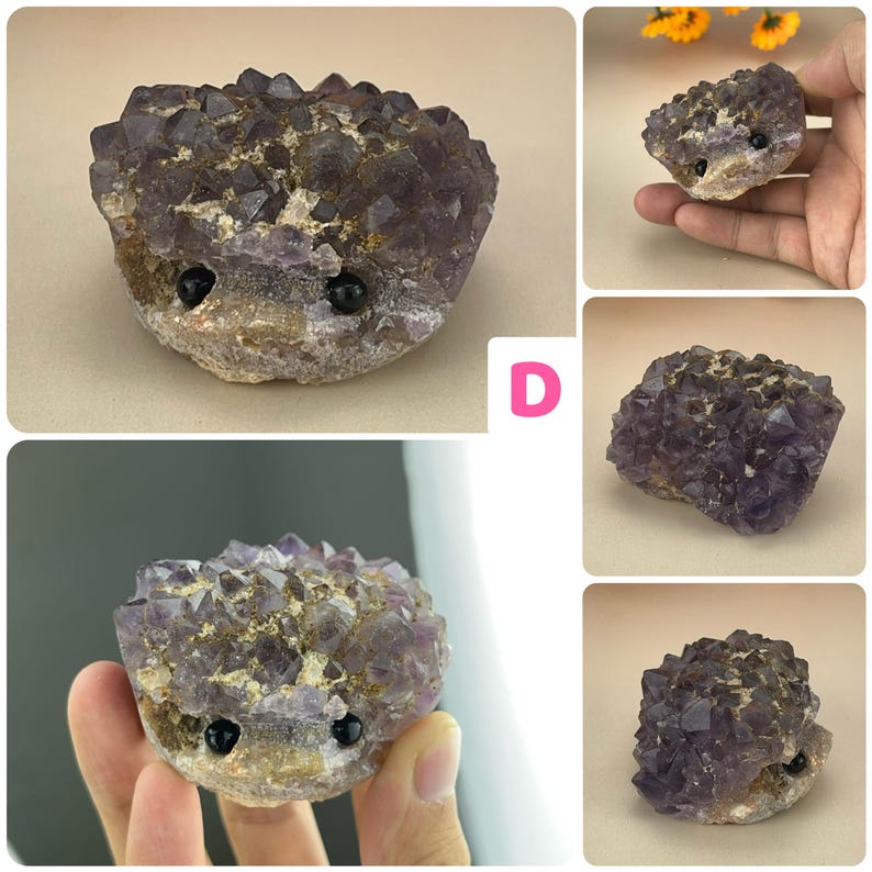 Big Amethyst Cluster Buddies Hedgehogs Healing Crystal Carving With Face