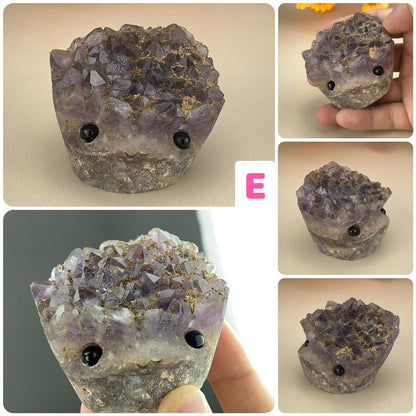 Big Amethyst Cluster Buddies Hedgehogs Healing Crystal Carving With Face