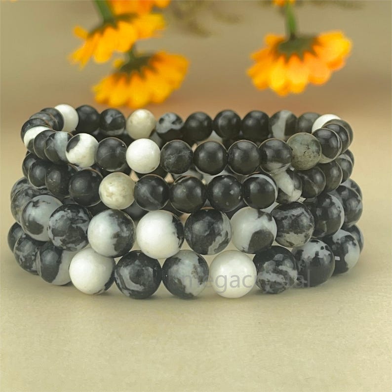 6/8/10mm Black Zebra Jasper Crystal Stretch Bracelets Healing Crystal Crafts