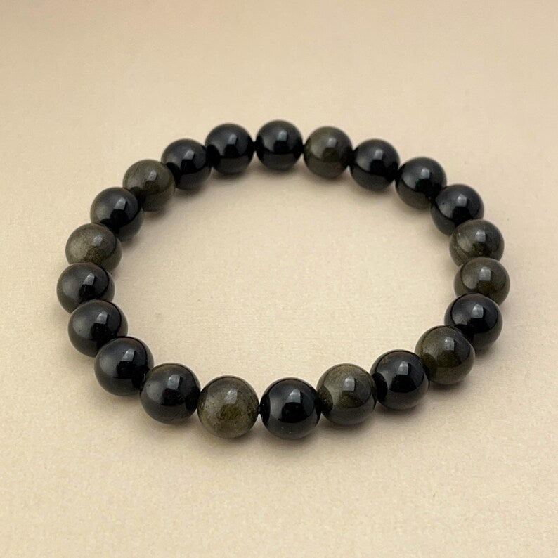 【Bracelet】6/8/10MM Gold Sheen Obsdian Crystal Bracelets Healing Crystal Crafts Gemstone Bracelet