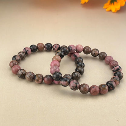 【Bracelet】6/8/10MM Rhodonite Crystal Bracelets Healing Crystal Crafts Gemstone Bracelet