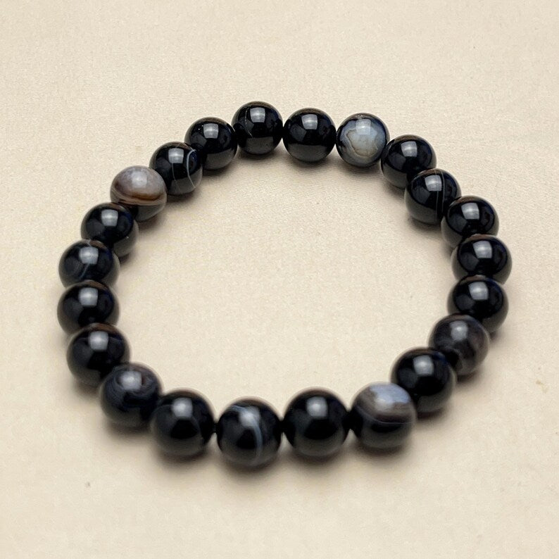 【Bracelet】6/8/10MM Black Onyx Crystal Bracelets Healing Crystal Crafts Gemstone Bracelet