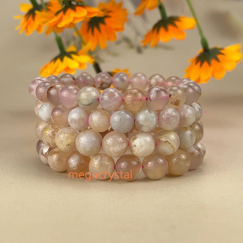 Natural Flower Agate Crystal Bracelets Healing Crystal Crafts Gemstone Bracelet