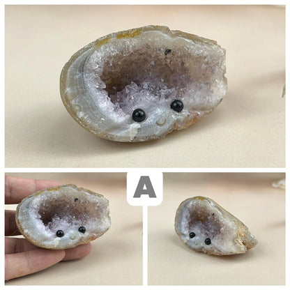 Natural Druzy Geode Buddies Hedgehogs Healing Crystal Geode With Face