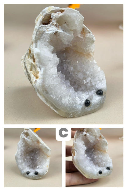 Natural Druzy Geode Buddies Hedgehogs Healing Crystal Geode With Face