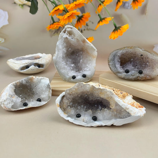 Natural Druzy Geode Buddies Hedgehogs Healing Crystal Geode With Face