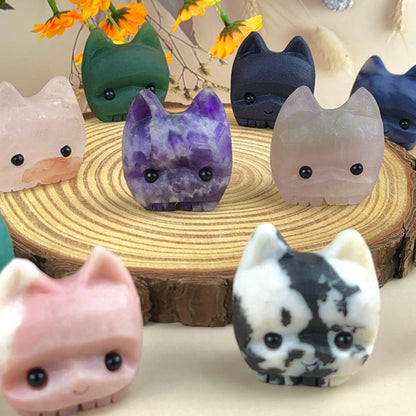 Crystal Cat Buddies Hedgehogs Healing Crystal Carving With Face