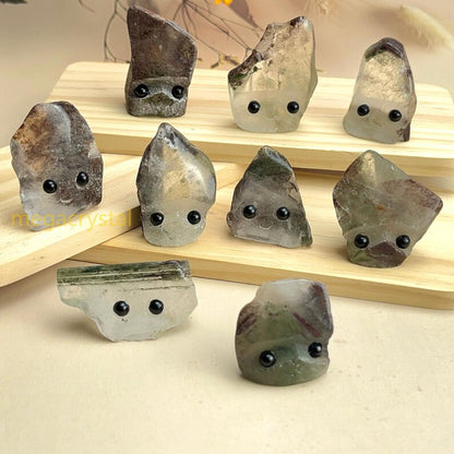 Natural Garden Quartz Buddies Hedgehogs Healing Crystal Carving With Face