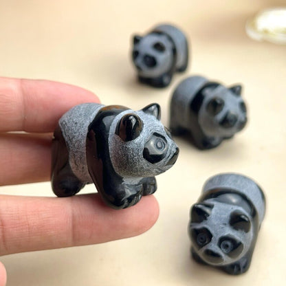 Black Obsidian Pandas Crystal Carved Healing Crystal Crafts Gemstone Pet