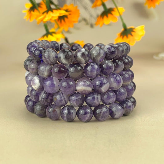 【Bracelet】6/8/10MM Chevron Amethyst/Dream Amethyst Crystal Bracelets Stretch Gemstone Bracelets Handmade Healing Crystal Crafts