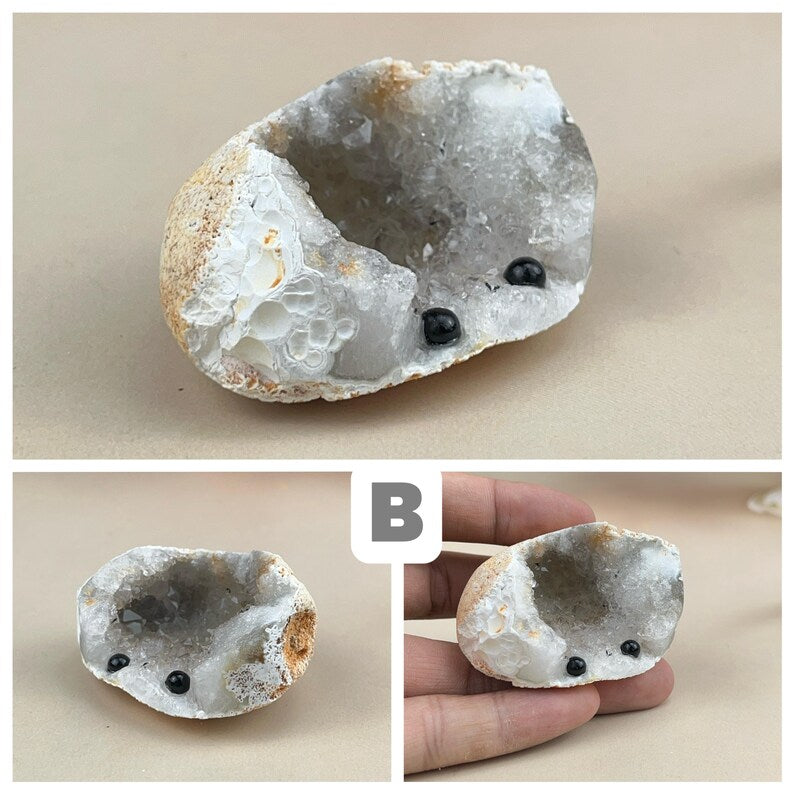 Natural Druzy Geode Buddies Hedgehogs Healing Crystal Geode With Face