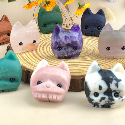 Crystal Cat Buddies Hedgehogs Healing Crystal Carving With Face