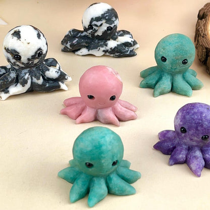 Natural Crystal Octopus Buddies Hedgehogs Healing Crystal Carving With Face Crystal Pet