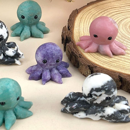 Natural Crystal Octopus Buddies Hedgehogs Healing Crystal Carving With Face Crystal Pet