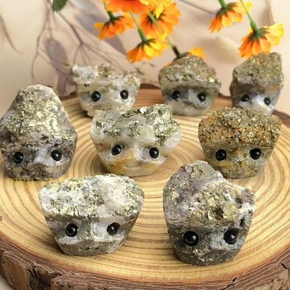 Natural Pyrite Crystal Buddies Hedgehogs Healing Crystal Carving With Face