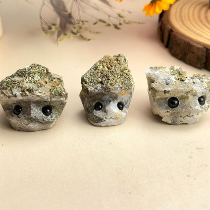 Natural Pyrite Crystal Buddies Hedgehogs Healing Crystal Carving With Face