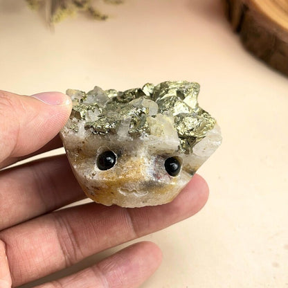 Natural Pyrite Crystal Buddies Hedgehogs Healing Crystal Carving With Face