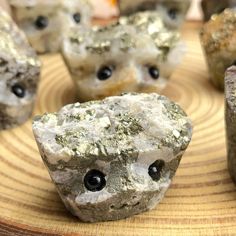 Natural Pyrite Crystal Buddies Hedgehogs Healing Crystal Carving With Face