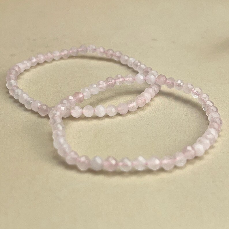 4mm Faceted Rose Quartz Crystal Bracelets Handmade Healing Crystal Crafts Gemstone Bracelet