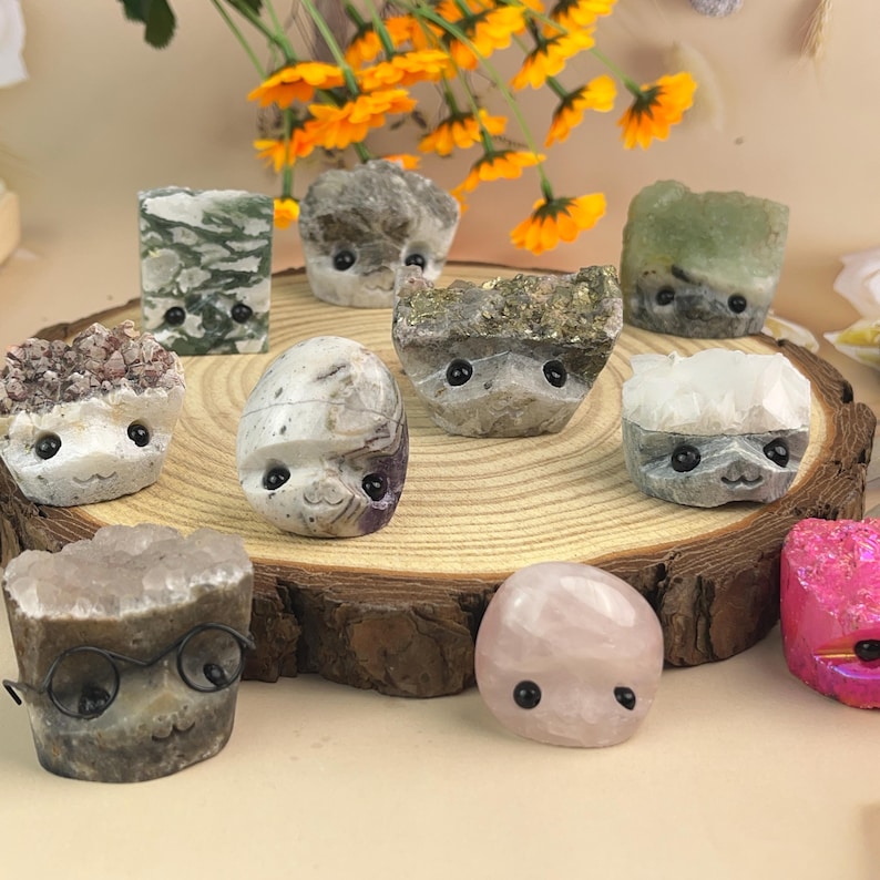 Mystery Crystal Buddies Natural Crystal Hedgehogs Healing Crystal Carving With Face Gift