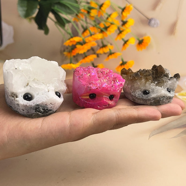 Mystery Crystal Buddies Natural Crystal Hedgehogs Healing Crystal Carving With Face Gift