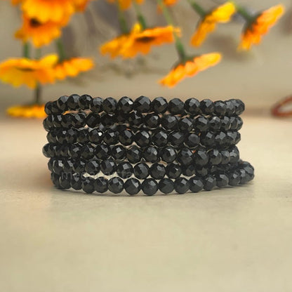 4mm Faceted Black Tourmaline Crystal Bracelets Healing Crystal Crafts Gemstone Bracelet