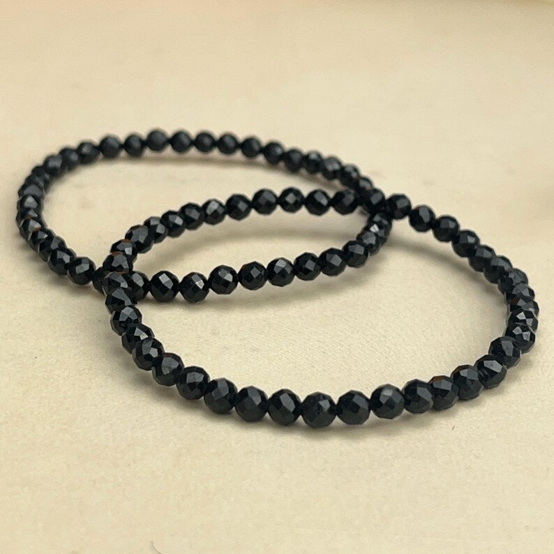 4mm Faceted Black Tourmaline Crystal Bracelets Healing Crystal Crafts Gemstone Bracelet
