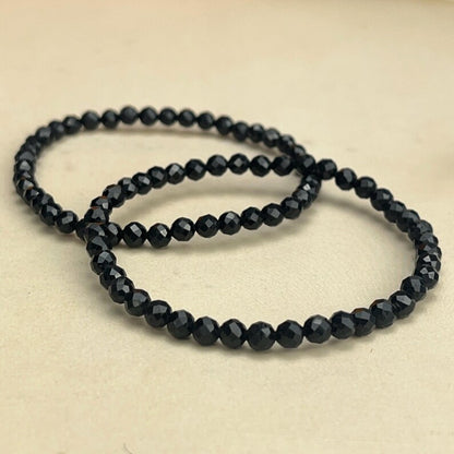 4mm Faceted Black Tourmaline Crystal Bracelets Healing Crystal Crafts Gemstone Bracelet