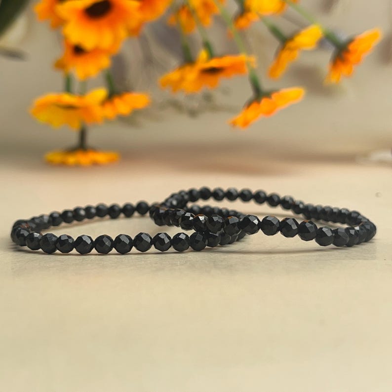 4mm Faceted Black Tourmaline Crystal Bracelets Healing Crystal Crafts Gemstone Bracelet