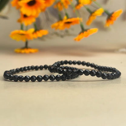 4mm Faceted Black Tourmaline Crystal Bracelets Healing Crystal Crafts Gemstone Bracelet