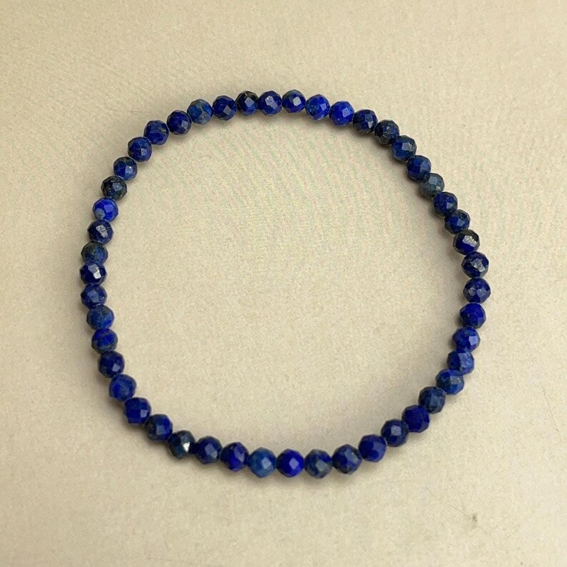 4mm Faceted Lapis Lazuli Crystal Bracelets Healing Crystal Crafts Gemstone Bracelet