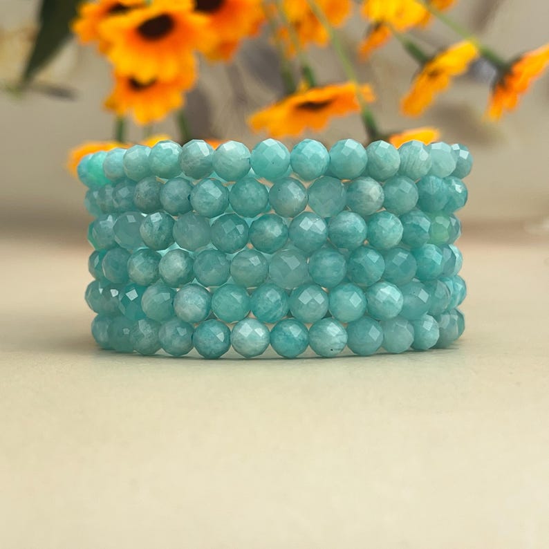 6mm Faceted Amazonite Crystal Bracelets Healing Crystal Crafts Gemstone Bracelet